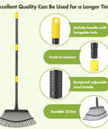 Heavy Duty Metal Leaf Rake With Adjustable 79 Inch Handle And 18 Inch Wide Head Featuring 25 Sturdy Tines for Various Uses