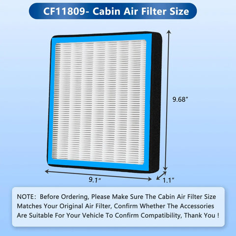 Cabin Air Filter With Activated Carbon For Chevy GMC Cadillac Trucks And SUVs Direct Fit 2014 To 2022 size dimensions