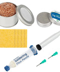 Pro Grade Solder Iron Tip Cleaner Kit with brass wire, cleaning sponge, solder flux paste for precision soldering use.