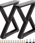 Beefy 16 Inch Heavy-Duty Metal Table Legs Set Of 2 Black With Double Triangle Z Shape Design, screws and floor protectors