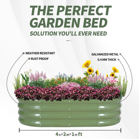 Galvanized Raised Garden Bed Kit For Outdoor Use 4x2x1 Feet Durable Metal Planter Box For Vegetables And Flowers with Green Finish