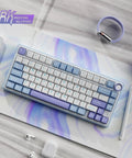 Custom 75 Percent Wired Mechanical Keyboard Featuring Gasket Mount Design Hot Swap Switches And PreLubed Linear Keys on a colorful mat.