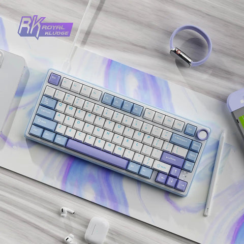 Custom 75 Percent Wired Mechanical Keyboard Featuring Gasket Mount Design Hot Swap Switches And PreLubed Linear Keys on a colorful mat.