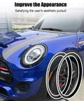 Blue Mini Cooper with Mini Cooper Headlight Trim Ring for F55 F56, Protective Edge Guard and Slick Styling Upgrade installed