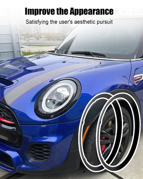 Blue Mini Cooper with Mini Cooper Headlight Trim Ring for F55 F56, Protective Edge Guard and Slick Styling Upgrade installed