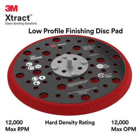 Xtract Hookit Sanding Disc Backing Pad 6 Inch Low Profile Heavy Duty 49 Hole Hard Foam 5/16-24 Ext Up To 12000 RPM Dust Extraction