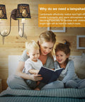 Crystal Chandelier Shade Set Clip On Mini Lamp Shade in a cozy room with family reading near wall lamps, black textured cloth design visible