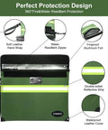 Heavy Duty Fireproof And Waterproof Document Pouch With Lock For Safely Stashing Cash Jewels And Important Papers with soft leather strap and water-resistant zipper.