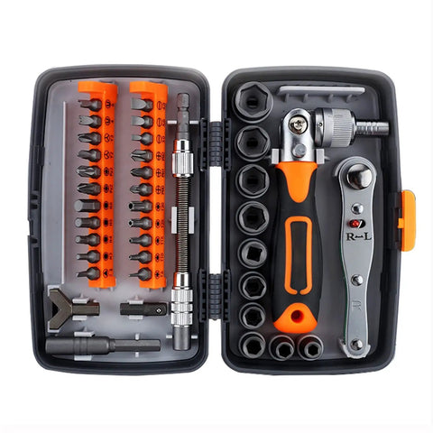 Two Way Ratchet Screwdriver Hand Tool Set With Plastic Toolbox Storage Case Socket Wrench And Repair Tools Kit For Home Improvement Durable Aluminum Alloy Ratchet For Quick Projects
