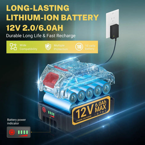 12V lithium-ion battery for 5 Ton Cordless Electric Car Jack Kit with schematic and charger