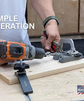 Using Twin Pocket Hole Jig Set With Adjustable Base And Magnetic Quick Adjust System For Fast And Easy Woodworking Joints No Marking Needed Great For DIYers And Pros Pro Grade For Any Project Today on wooden board