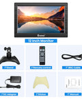 Dope 12 Inch HDMI Monitor with 1366x768 LCD and accessories, perfect for home kitchen security setup and Raspberry Pi