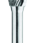 Single double-cut carbide bur SA-5CO cylinder with non-cutting end, .250 in (6.35 mm) shank, tungsten carbide visible