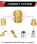 Pack Of 5 One Half Inch Brass NPT Male Hex Nipples For Copper Brass Or Iron Pipe Connections Straight Adapters Durable Corrosion Resistant High Temperature Up To 250 Degrees Fahrenheit Ideal For Plumbing Hoses And Fixtures compatibility chart.