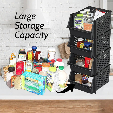 Open Front Stackable Pantry Storage Bins For Quick Grab And See Everything At A Glance, Perfect For Kitchen And Dorm Room Organization, Durable Plastic Bins For Food And Home Use