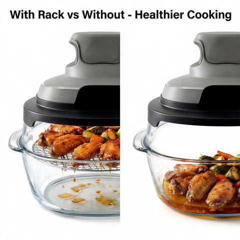 Premium 304 Stainless Steel Crisper Rack Set Compatible With Select Four Quart And Six Cup Air Fryers cooking comparison image.