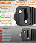 Front view of RV Door Lock Replacement With Paddle Deadbolt For RV Entry Doors on Travel Trailers, Horse Trailers and Cargo Haulers, 100 Percent Metal Camper Door Latch Handle, Ultra Durable Die Cast Alloy Security.
