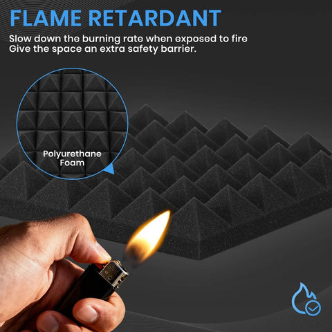 52 Pack Pyramid Acoustic Foam Panels 12X12X2 Inch Heavy Duty Sound Dampening Wall Tiles with flame retardant polyurethane foam.