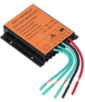 Top Shelf Wind Turbine Controller For 12 Volt And 24 Volt Systems Handles 300 Watts To 1000 Watts With MPPT PWM Charging And 16 Amp Output Black and orange unit with wires for wind energy management.
