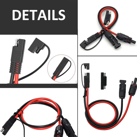 Beefy 1Ft MC4 To SAE Solar Adapter Cable With Polarity Reverse Connector 10AWG Tinned Copper Wire 30A 600V