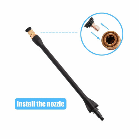 All In One Pressure Washer Gun Kit With Universal M22 Connectors 14MM And 15MM, nozzle installation guide, showing components.