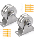 Two Pack 48Mm Double Groove Pulley Wheel Set For Wall Mount Cable Systems 304 Stainless Steel With Quiet Duplex Bearings