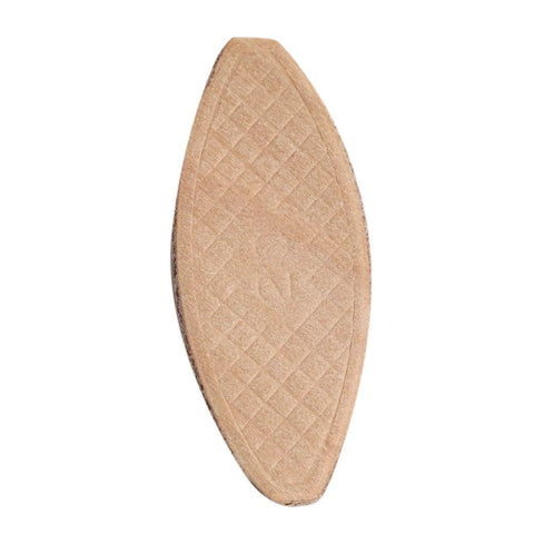 Close-up of No 20 beech wood biscuit for tenon joints with textured surface, part of 100 pcs assorted No 20 wood biscuits.