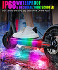 LED Light Strips For Scooters For Night Riding 5V High Bright 5050 LEDs App Controlled RGBIC Waterproof Two In One Electric Scooter Accessory For Enhanced Visibility And Safer Night Rides, shown on a scooter in the rain