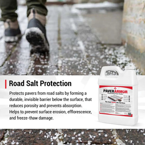 Penetrating Paver Sealer With Breathable Silane Formula Locks Moisture From Concrete Brick And Stone While Preserving Natural Colors Guards driveways and patios against road salt damage.
