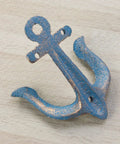 Vintage Rustic Cast Iron Nautical Anchor Wall Hooks Built Tough Real Heavy Duty Coat And Bath Towel Hanger With Quick Install Screws For Household Spaces, blue patina anchor design.