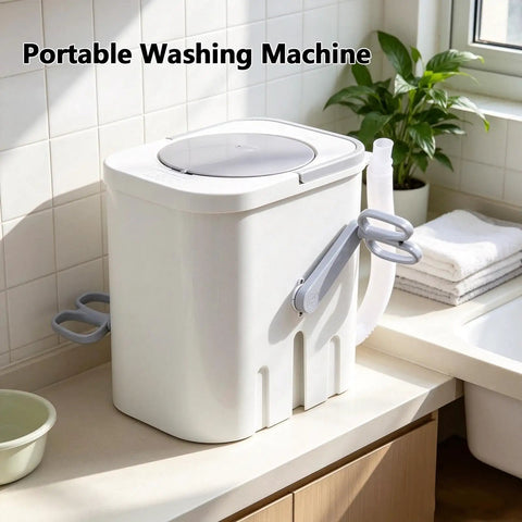 Portable Manual Crank Washing Machine Cordless Laundry Setup Eight Liter Capacity Power Free Operation For Camp Sites Dorm Rooms And Weekend Outings A Game Changer For Fresh Thread Care in a bright kitchen.