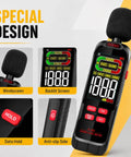 Digital Sound Level Meter With 30 To 130 dB Range A And C Weighting Fast Or Slow Response Max Min Data Hold Color Backlit Display Ideal Noise Meter For Home Office Shop Floor And Neighbor Noise Checks, black handheld meter