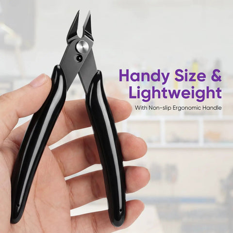 5 Inch Micro Flush Cutters Set 2 Pack Pro Grade Precision Zip Tie And Wire Cutting Pliers in hand showing beveled jaws
