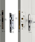 Solid Brass Lever Door Handle Set For Screen And Storm Doors With Mortise Lock Only Left Hinged Outswing Fits 1 In or 1.38 In