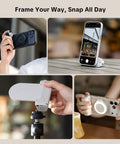 Collage of Magnetic 3 In 1 Phone Grip with Built In 3000mAh Power Bank, showing various uses and angles on phones.