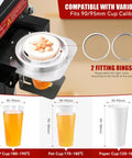 Straight Up Heavy Duty Commercial Boba Cup Sealer Machine With Digital Control showing cup fitting rings and compatible cup sizes.