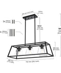 Farmhouse Chandelier Lighting Three Light Clear Glass Shade Pendant For Dining Room Foyer And Kitchen Island Rustic Black Industrial Pendant With Adjustable Height Metal E26 Base dimensions