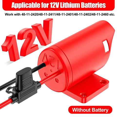 Battery Adapter For Milwaukee 12V Batteries With 14 Gauge Wire Terminals And Fuse Protection, No Hassle Plug In Setup, Red Module
