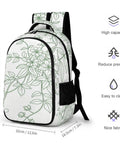 Green Line Floral Vine Printed Unisex Backpack With Large Capacity Durable Polyester Breathable Mesh Back Easy Zip Convenience