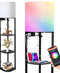 Smart RGB Shelf Floor Lamp With USB Ports And Power Outlet, Modern Standing Lamp With 16 Million Colors, Black, app controlled