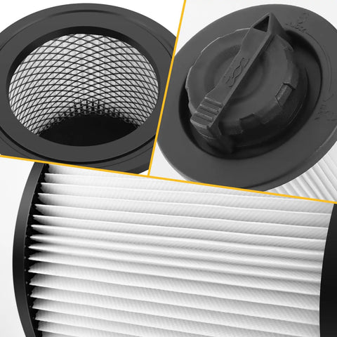 2 Pack DXVC4001 Replacement Filter For 4 To 5 Gallon Wet Dry Vacuums showing mesh interior and lid details