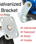 Galvanized bracket for Heavy Duty Swivel Caster Wheels With Brakes For Workbenches And Carts, 5mm thick, anti-corrosion.