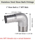 304 Stainless Steel Hose Barb Fitting 1 Inch Barbed To 1 Inch NPT Male 90 Degree Elbow For Water Fuel And Home Brew Pipe Fittings Pack Of 2