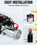 12V Electric Hydraulic Trailer Pump With 4 Quart Reservoir Double Acting Power Up Unit For Dump Trucks 3200 PSI Output Lift System Built For Heavy Duty Yard And Fleet Use horizontal installation