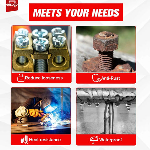 High Strength Red Thread Locker for Nuts and Bolts Permanent Bonding That Prevents Loosening From Vibration Ideal For Automotive Machinery And DIY Fasteners Two 50ml Bottles Of Red Anaerobic Glue features.