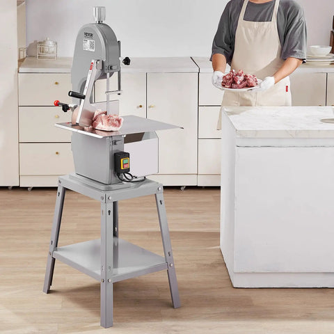 Pro Grade Heavy Duty Electric Meat Bandsaw 1500W Stainless Steel Vertical Bone Cutter With 19.3 By 15 Inch Frame in kitchen setup