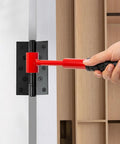 4 In 1 Door Hinge Gap Adjuster used on black hinge for door alignment in home or office, red and black ergonomic handle visible
