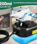 Primiorix 2500W Steam Cleaner Handheld High Temp Steamer With 15S Fast Heat Up For Grease Grime And Residue Removal Multipurpose Pressure Washing Tool Perfect Cleaning Solution filling 1200ml tank with water.