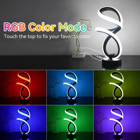 Modern Dimmable Spiral RGB Touch Desk Lamp For Bedroom And Nightstand Black Frosted Finish LED Bedside Light With White LED Strip