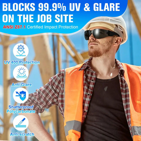 30 Pack Tinted Safety Glasses With Dark Lens And Uv 400 Cover For Job Sites And Backyard Builds Crafted For Hardworking Crew And Handy Folks Who Want Rugged Eye Guard That Cuts Blinding Light Dead Zero Fatigue On Shifts